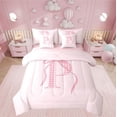 thumbnail image 1 of Erosebridal Pink Bow Bedding Sets Queen Size, Initial P Comforter Sets with Sheets, Princess Room Decor, Reversible 7 Pieces, 1 of 1