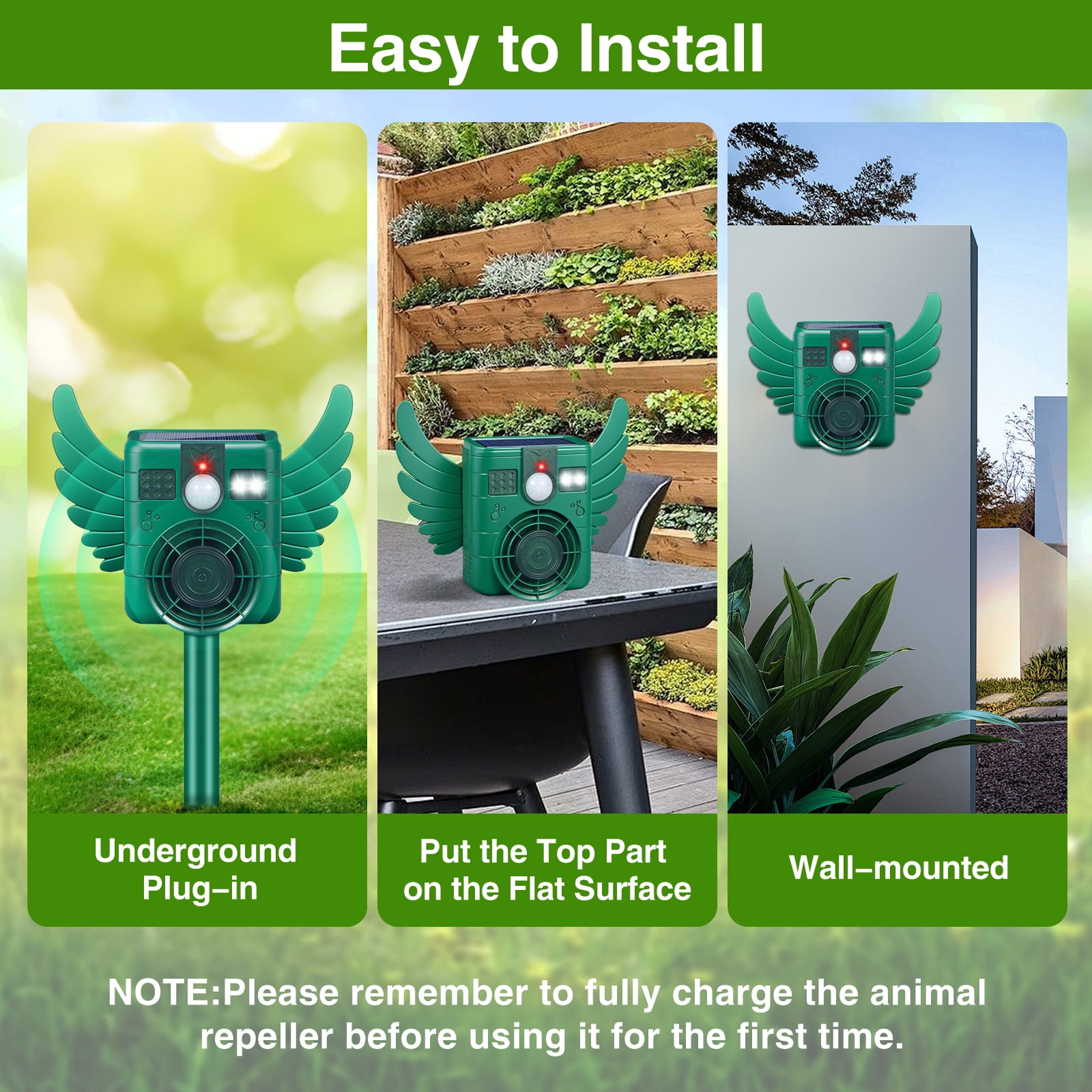 JahyShow Ultrasonic Animal Repeller, with Motion Sensor and LED Flash Light Waterproof IP66 for Deer, Dogs, Rabbits, Raccoons and Coyotes