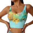 thumbnail image 2 of Haiem USA Tourist Map Pattern Womens Sports Bra - U Neck Padded Low Impact Yoga Bra Workout Crop Top Gym Moisture-Wicking Workout Vest -XX-Large, 2 of 9