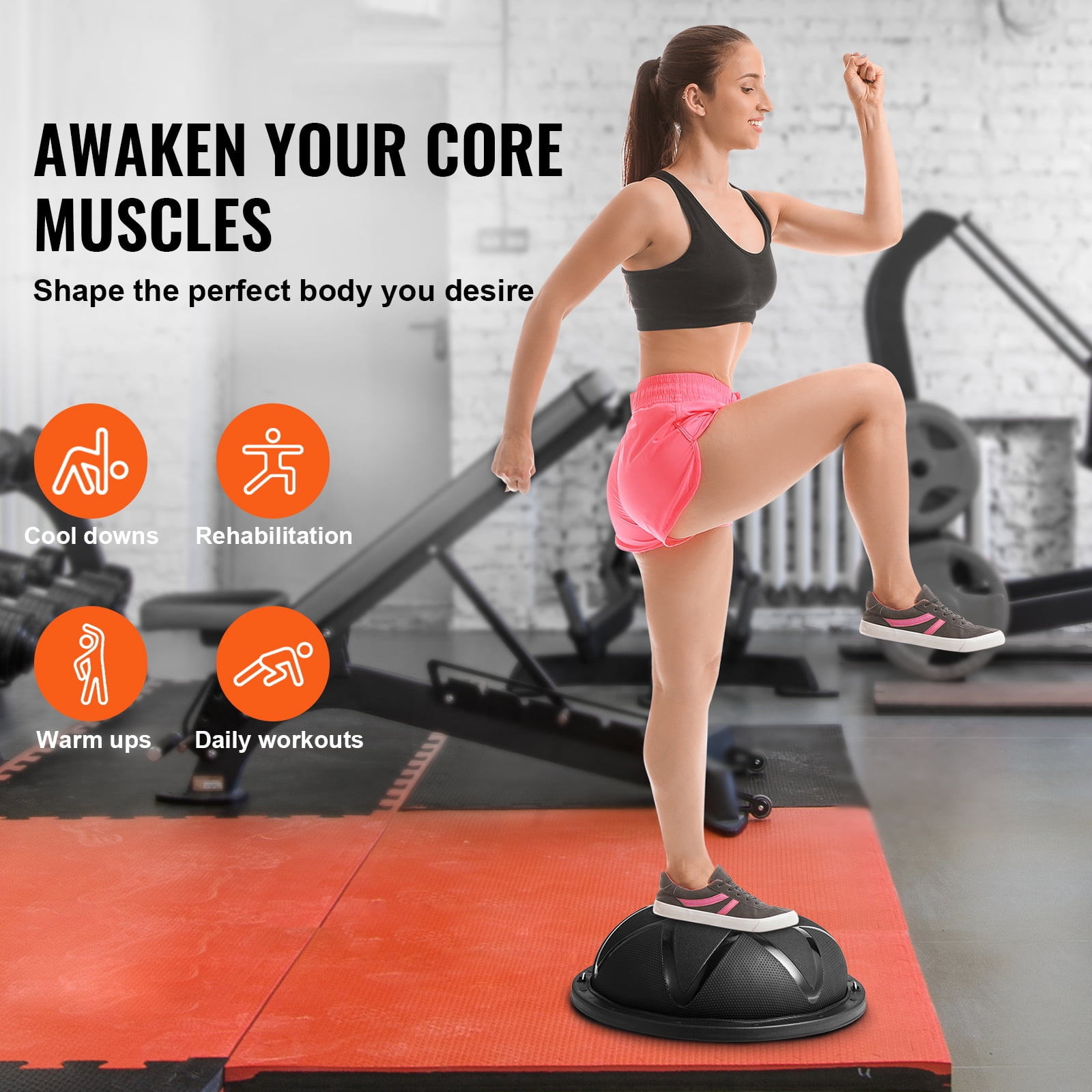 KFFKFF Semi Workout Sphere, 23-inch Equilibrium Sphere, 660 lbs Load-Bearing Fitness Orb, Yoga Sphere with Resistance Straps and Inflator, Robust Fitness Sphere for Domestic Gym