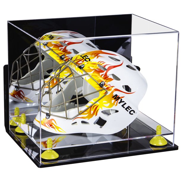 Acrylic Lacrosse Helmet Display Case with Mirror, Wall Mount, Yellow