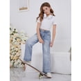 thumbnail image 2 of OYYN Jeans for Girls Bowknot Print Elastic Waist Denim Pants Basic Straight Leg Trousers with Pockets, 2 of 8
