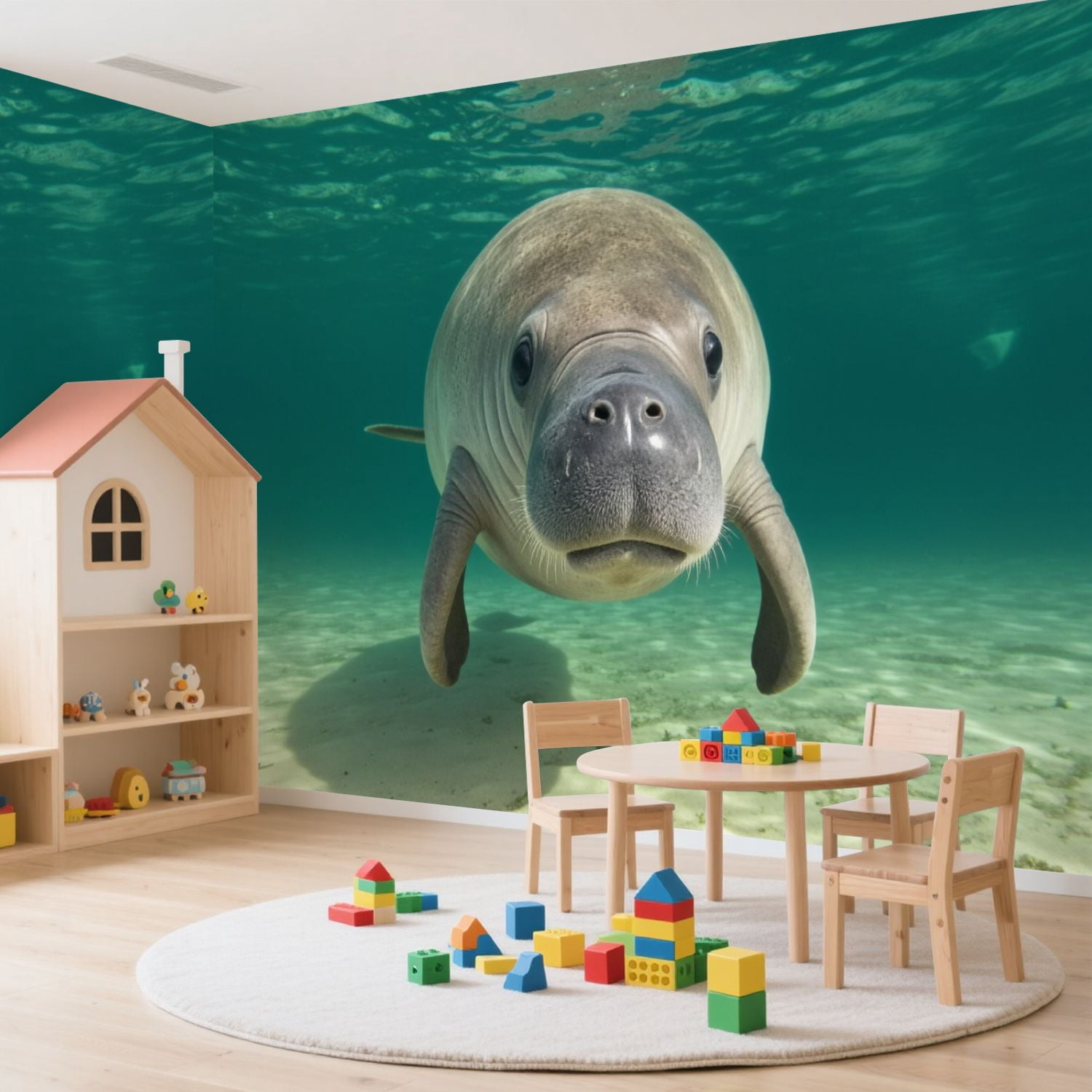 Wall Mural Peel and Stick Manatee Portrait Self-Adhesive Wallpaper Removable Wall Decal Wall Sticker Home Decor for Living Room Bedroom 100"x144"