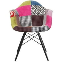2xhome - Multi-color Ann - Modern Upholstered Style Armchair Fabric Chair Patchwork Multi-Pattern Black Wood Leg Dining Room Chair With Arm, Set of 1, 1 piece