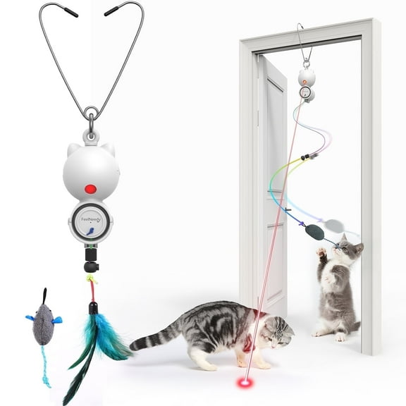 FeelNeedy Interactive Cat Toys for Indoor Cats, 2 in 1 Automatic Laser Teaser Cat Toy, USB Rechargeable Self Play Toy for Cats and Kittens, White
