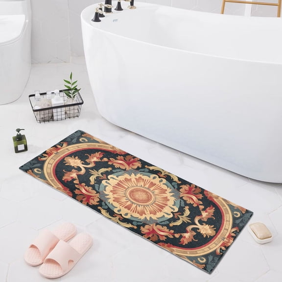 Bath Mat Soft Plush Non-Slip Absorbent Bathroom Rugs 39"x20" Chic Bohemian Mandala