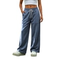 thumbnail image 2 of Costeam Womens Color Stitch Wide Leg Sweatpants Solid Patchwork Panel Casual Trousers Elastic Drawstring Waist Pants with Side Pockets Soft Knit Loungewear Bottoms, 2 of 8