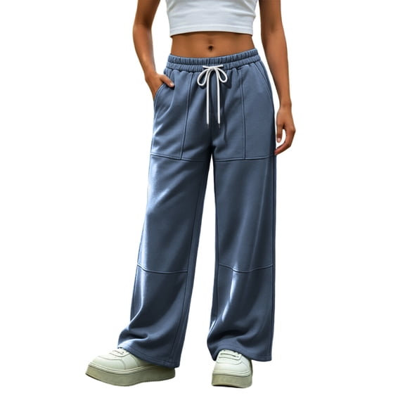 Kezqiaxn Wide Leg Sweatpants Women Plus Size Fashion Drawstring Elastic Waist Athletic Pants with Pockets Winter Clothes