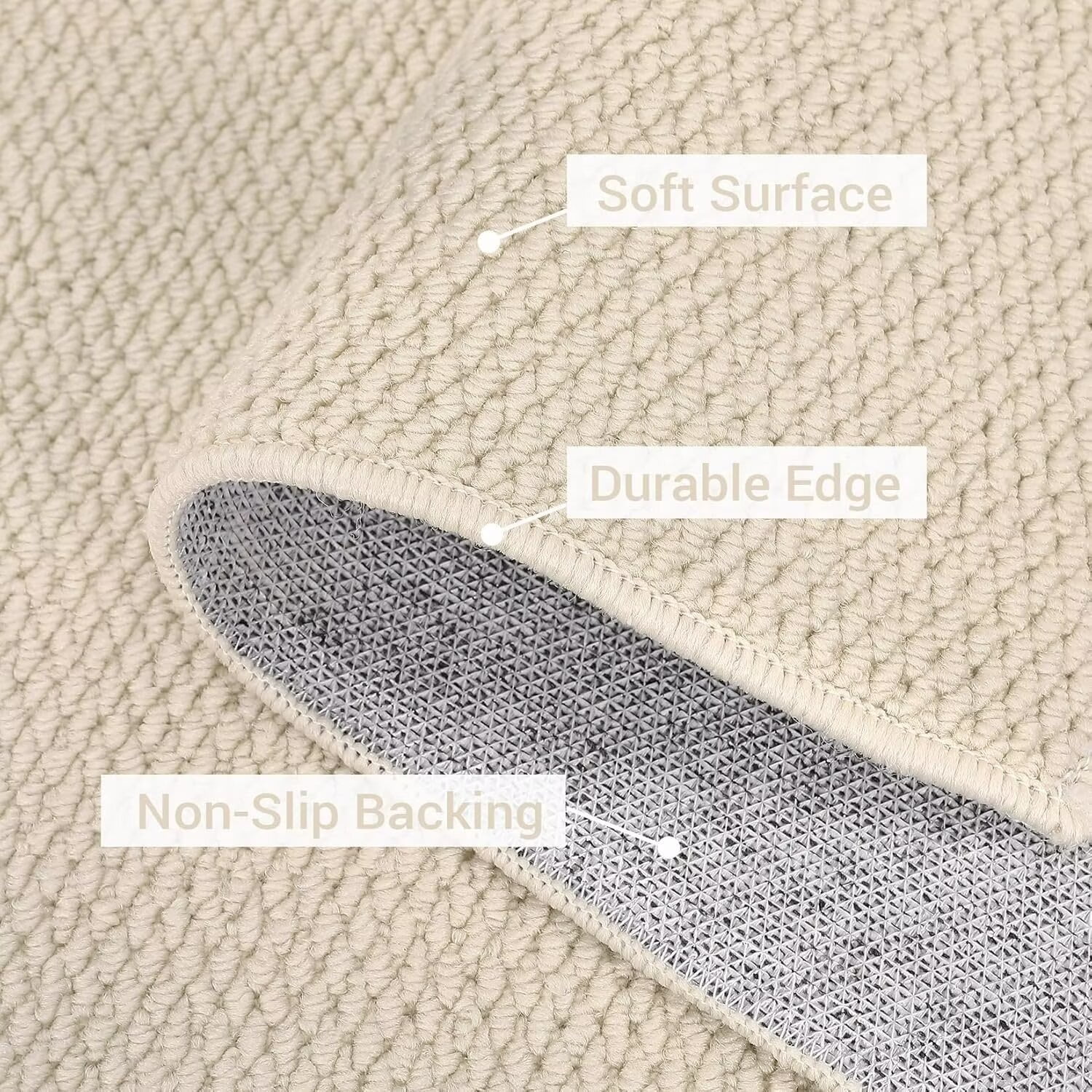 HOMERRY 2' x 6' Runner for Hallway Solid Textured Vintage Rug Non Slip Throw Rugs Bedroom Rug, Cream