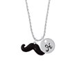 thumbnail image 2 of Delight Jewelry Silvertone Large Black Enamel Mustache Silvertone Script Initial Disc - H - Charm Necklace, 20"+3", 2 of 4