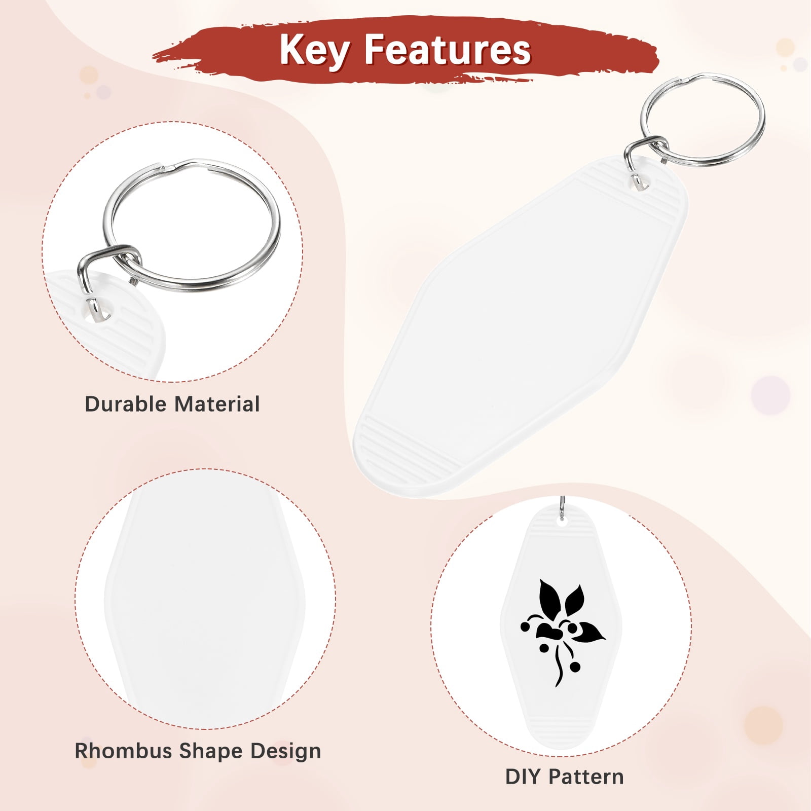 Blank Hotel Keychain Tags [60PCS] - Plastic Rhombus Blank Motel Keychain for Luggage Labels [White] Vintage Key Tags