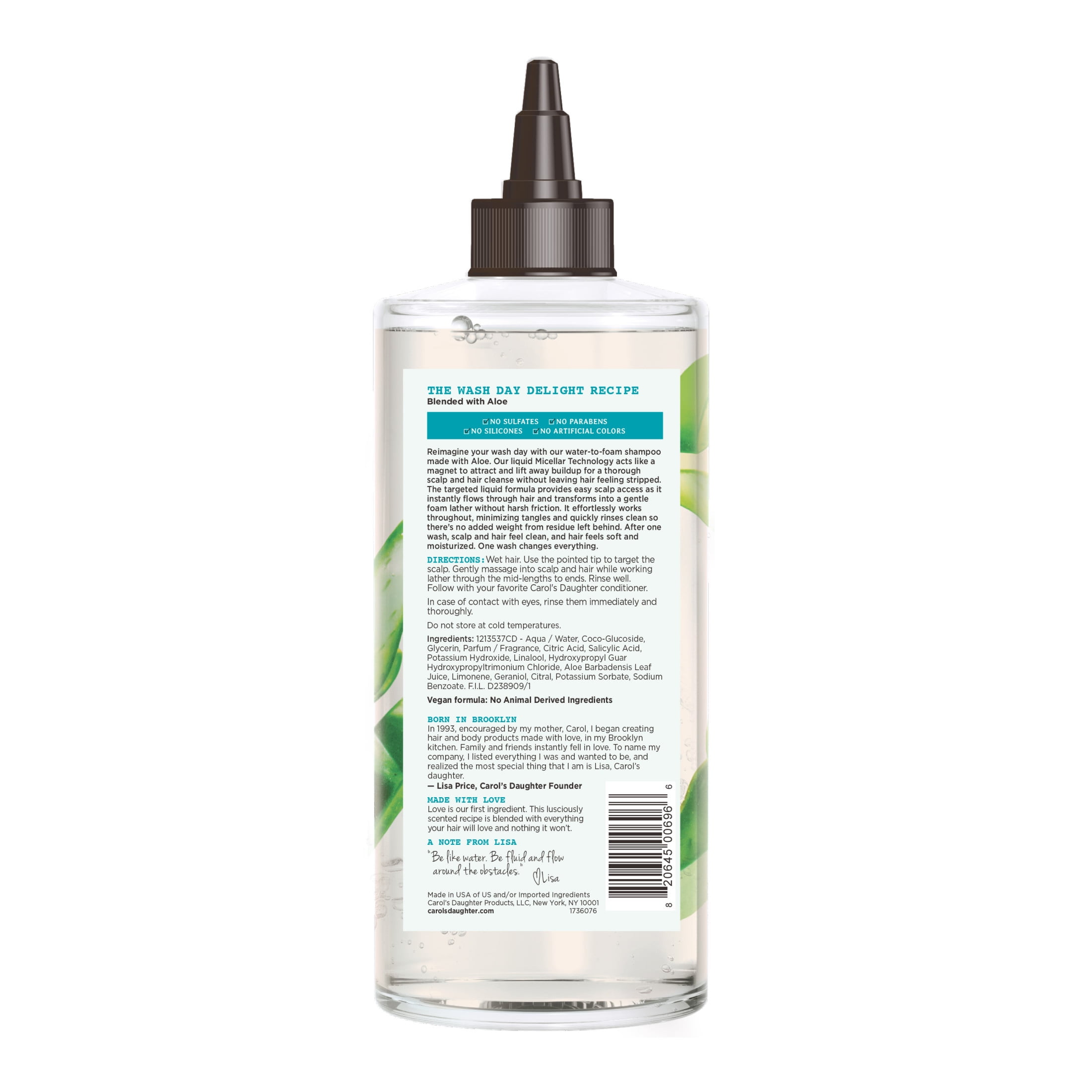 Carol's Daughter Wash Day Moisturizing Daily Shampoo, for All Hair Types, with Aloe, 16.9 fl oz
