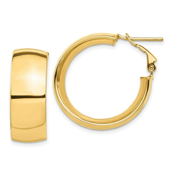 Primal Gold 14 Karat Yellow Gold High Polished 10mm Omega Back Hoop Earrings