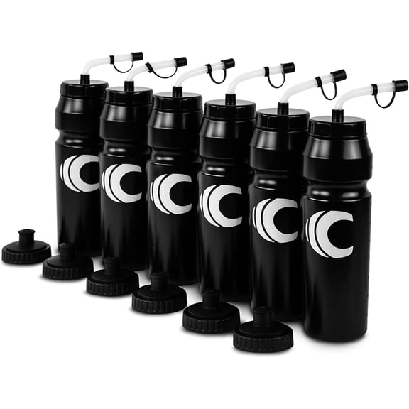 Cannon Sports 1 Liter Sports Water Bottle, BPA-Free, 34 Oz Capacity, Large Mouth, 2 lids (Straw and Squeeze), Great For Helmet Sports Such As Hockey, Lacrosse, Football, Boxing (6 Pack) (Black)