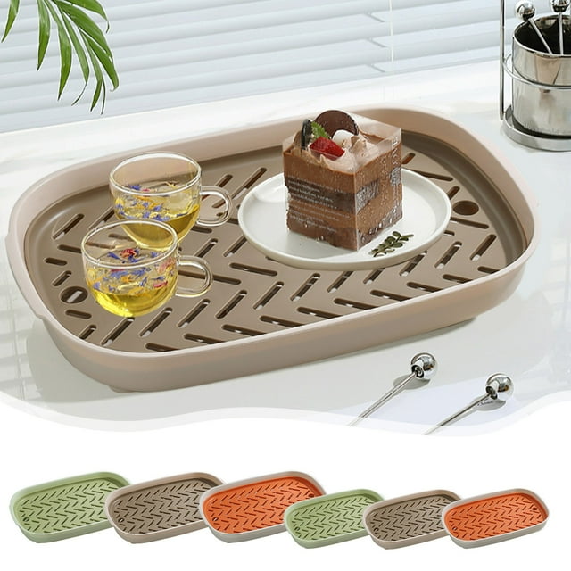 Vaidha Fruit Tray Double Draining Tray Tea Tray Household Tea Cup Tray Shelf Large Tray Tea Set Tray Living Room Kitchen Storage Bowl Rack