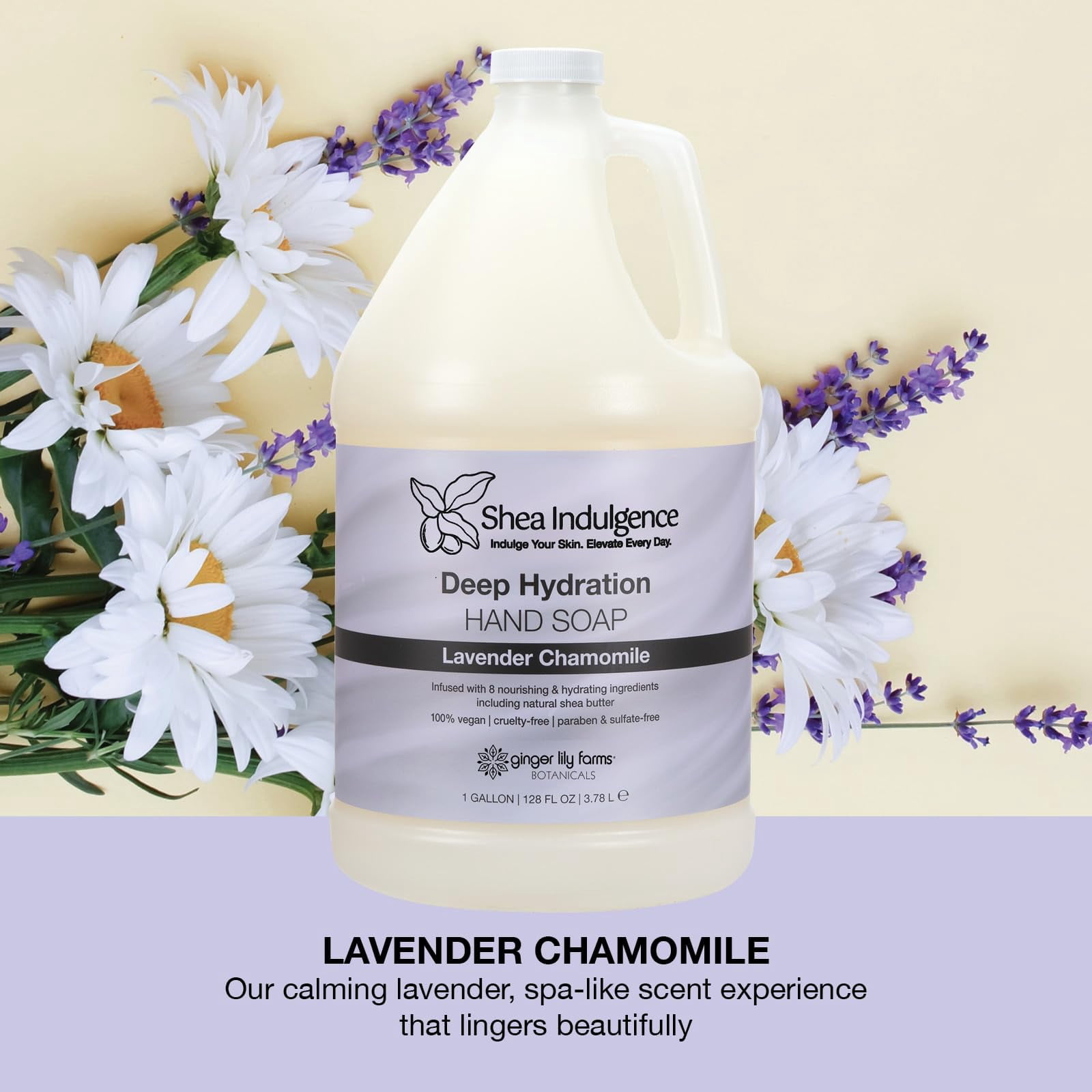 Ginger Lily Farms Botanicals Shea Indulgence Deep Hydration Liquid Hand Soap Refill, 100% Vegan & Cruelty-Free, Lavender Chamomile Scent, 1 Gallon (128 fl oz)