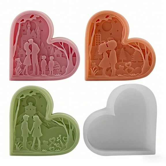 JDH silicone 2PCS Couple Pattern Heart Soap Silicone Mold 3D Flower Love Shape Fondant Mold Handmade Cake Chocolate Candy Resin Candle Soap Beeswax Floral Craft Valentine's Day Wedding Decor
