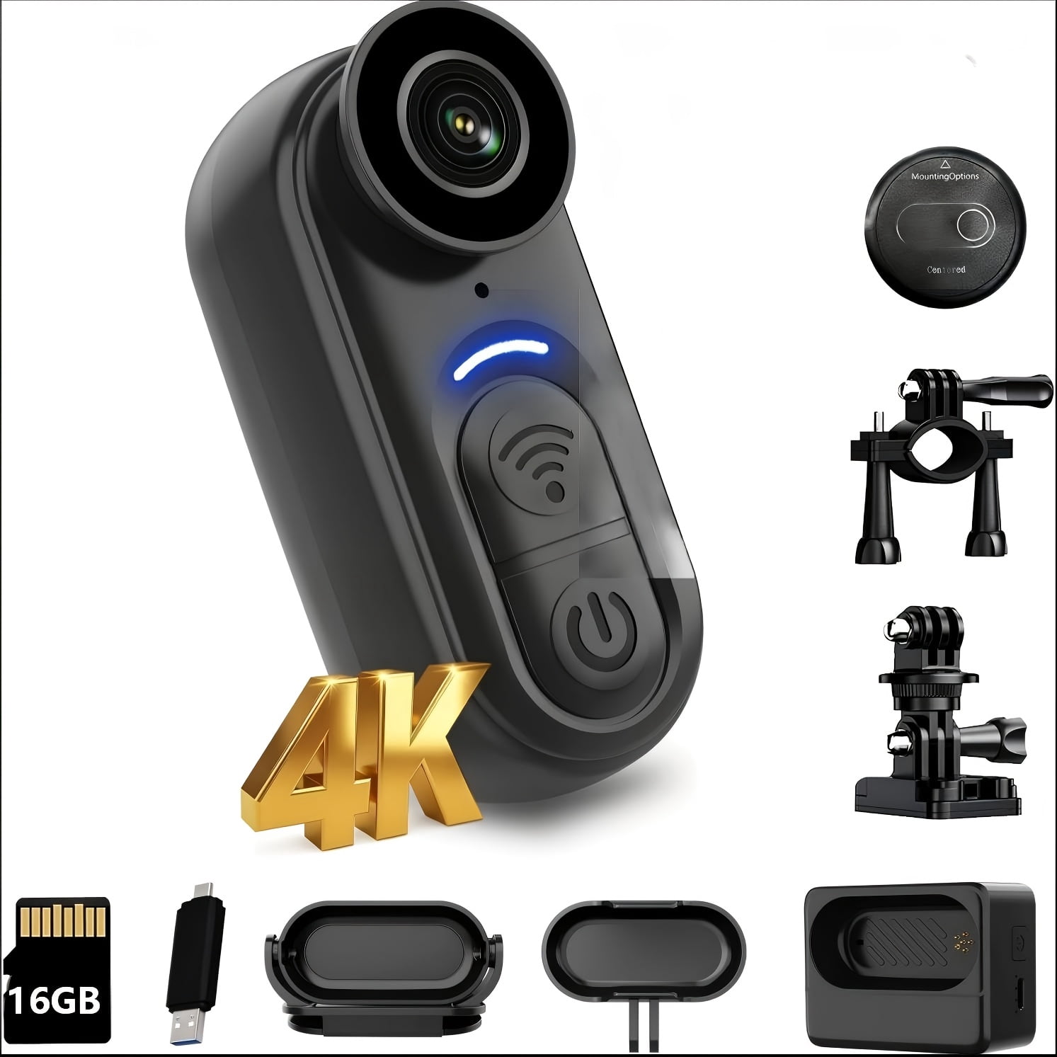 4K Mini Body Camera, Thumb Size Action Body Cam, Wearable Sports Cameras, Hands-Free POV Recording, Helmet Mount, Magnetic Sport DV for Bike Cycling, for Vlogging Pet Walk