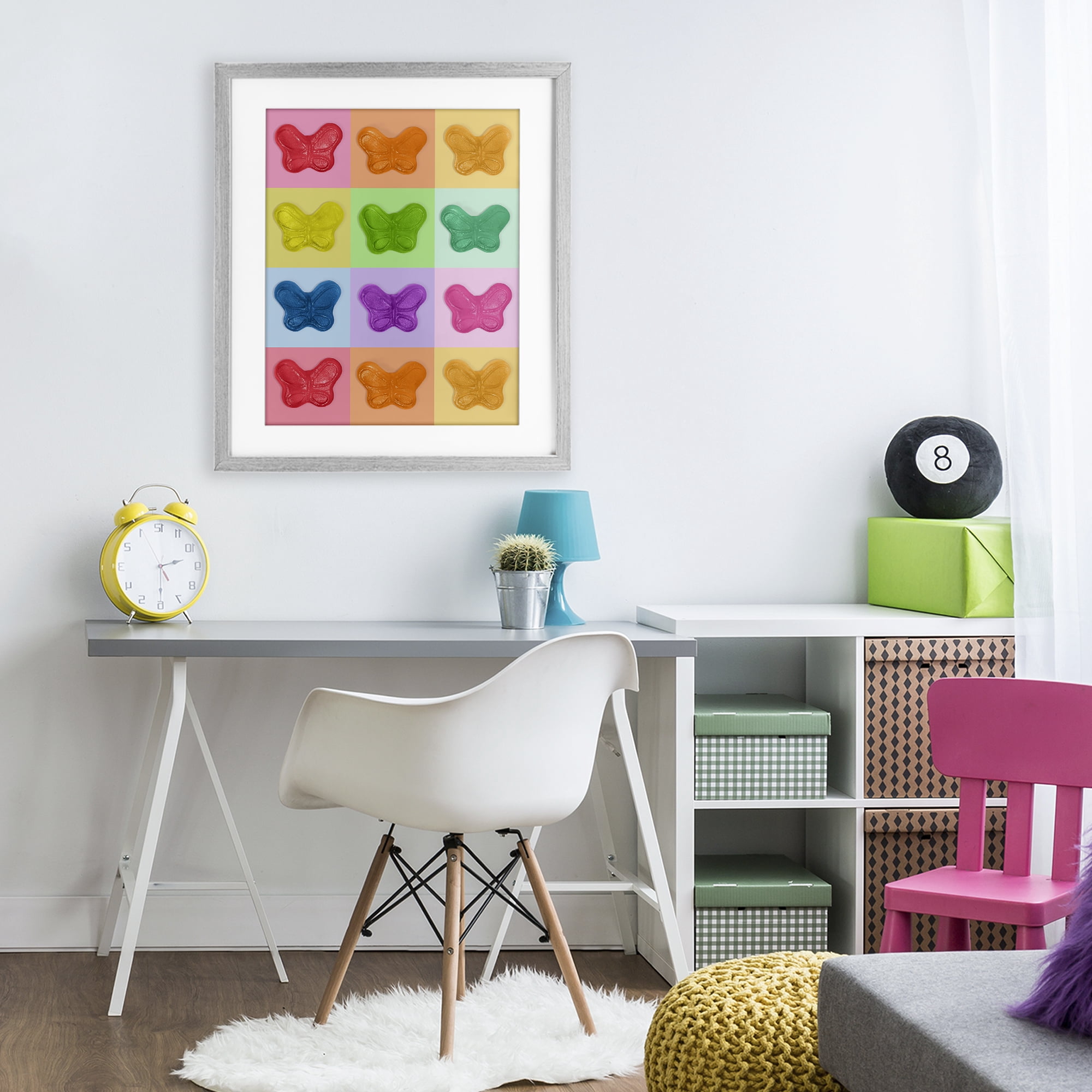 Stupell Industries Colorful Butterflies Candy Gray Framed Print Under Glass, design by LISH Creative