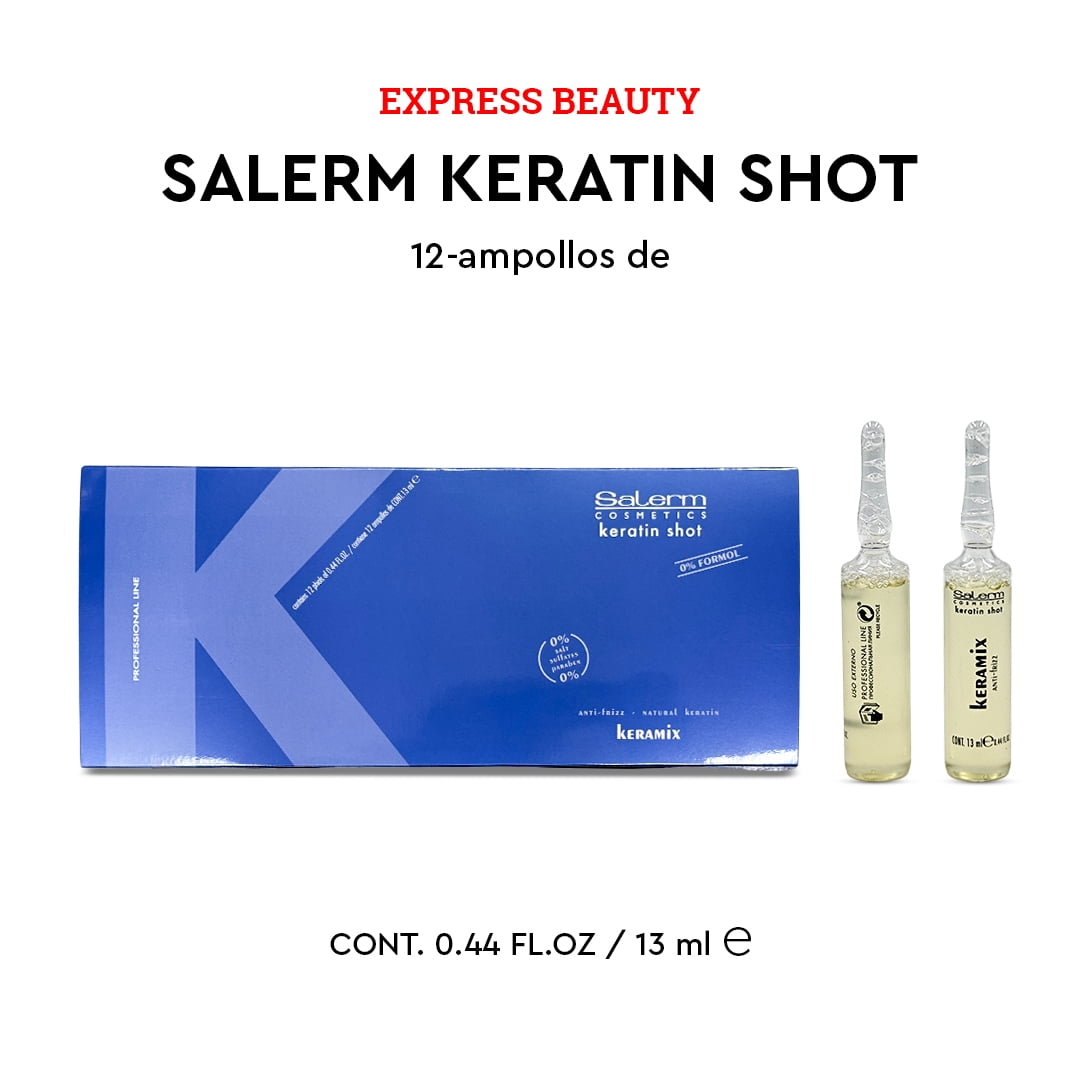 Express Beauty Hair Mask Salerm Cosmetics Keratin Shot Keramix for Anti-Frizz and Natural Keratin - 12 Vials (13 ml Each)