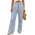 thumbnail image 3 of Women's Cotton Straight Leg Loose Trousers, Mid Waisted Button Front Stretchy Casual Pants with Pockets, Solid Color Full Length Comfort Fit for Daily Wear Lounge Office, Womens, 3 of 9