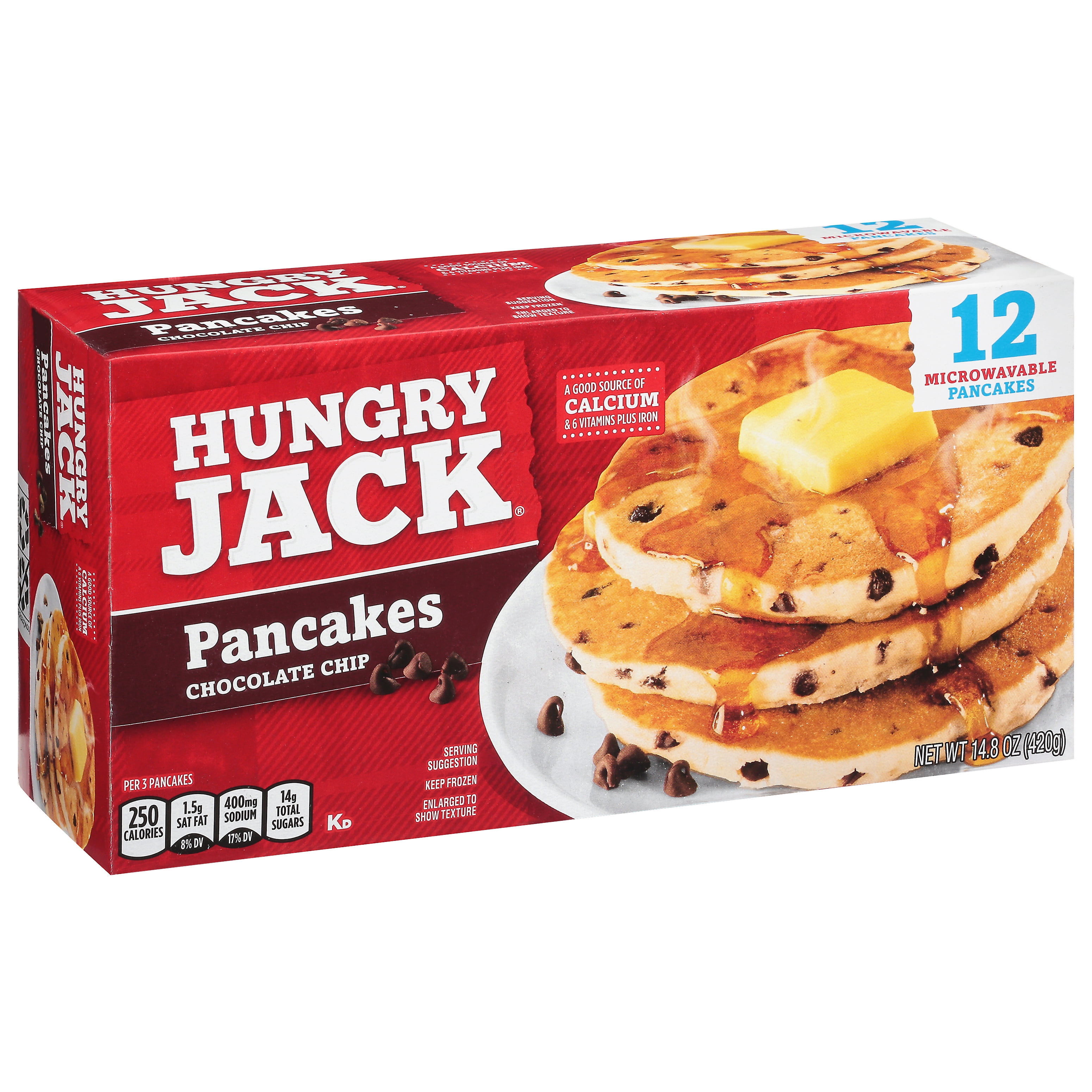 Hungry Jack Chocolate Chip Pancakes, No Artificial Preservatives 12 Ct, 14.8oz Box (Frozen)