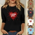 thumbnail image 5 of 3/4 Sleeve Tops for Women Cute Crew Neck Love Graphic Printed Tunic T Shirts Casual Tee Valentine's Day Gift for Girls (Black,XL), 5 of 5