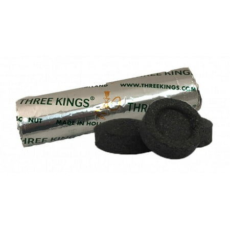 THREE KINGS COCONUT CHARCOAL ROLL 33MM: SUPPLIES FOR HOOKAHS - 10PC TABLET ROLL OF NON QUICK LIGHT SHISHA COALS FOR HOOKAH PIPES. THESE COCONUT NATURAL COALS ARE