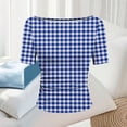 thumbnail image 6 of DeHolifer Women's Tops Casual Plaid Printed Crewneck Short Sleeve Lightweight Summer Trendy Tee Tops Blue L, 6 of 7
