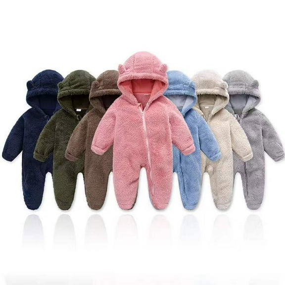 Dakiuu Newborn Baby Bear Outfit Suit Girls Boys Winter Fleece Clothes Infant Plush Long Sleeve Hooded Jumpsuit Romper Snowsuit Light Blue 3M (0-3 Months)
