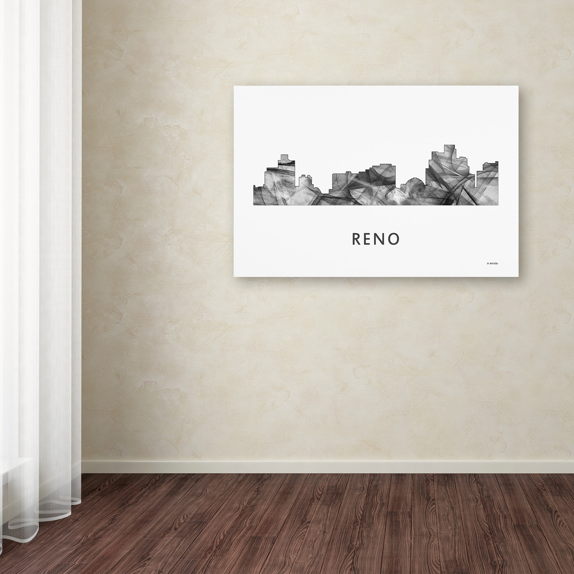 Trademark Fine Art 'Reno Nevada Skyline WB-BW' Canvas Art by Marlene Watson