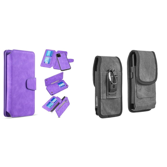 Clutch Wallet Detachable Case and Belt Holster Pouch for iPhone 14 Plus - Purple