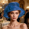 thumbnail image 4 of Women Organza Church Hat Floral Wide Brim Fascinator Derby Hat Wide Brim Sun Hats Wedding Tea Party Derby Occasions Blue Free Size, 4 of 4