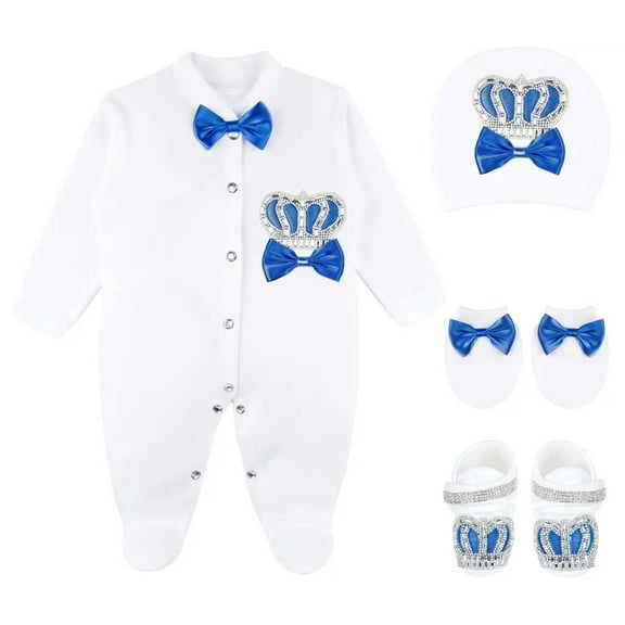 Lilax Baby Boy Jewels Crown Layette 4 Piece Footie Gift Set Royal Blue 3-6 Months