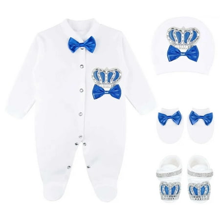 

Lilax Baby Boy Jewels Crown Layette 4 Piece Footie Gift Set Royal Blue 3-6 Months