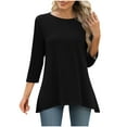 thumbnail image 2 of Otntypg 3/4 Sleeve Flowy Tunic Tops for Women Loose Fit Dressy Casual Summer Cute Blouse Trendy Solid Color Basic Crew Neck T-Shirts to Wear with Leggings Black XL, 2 of 7