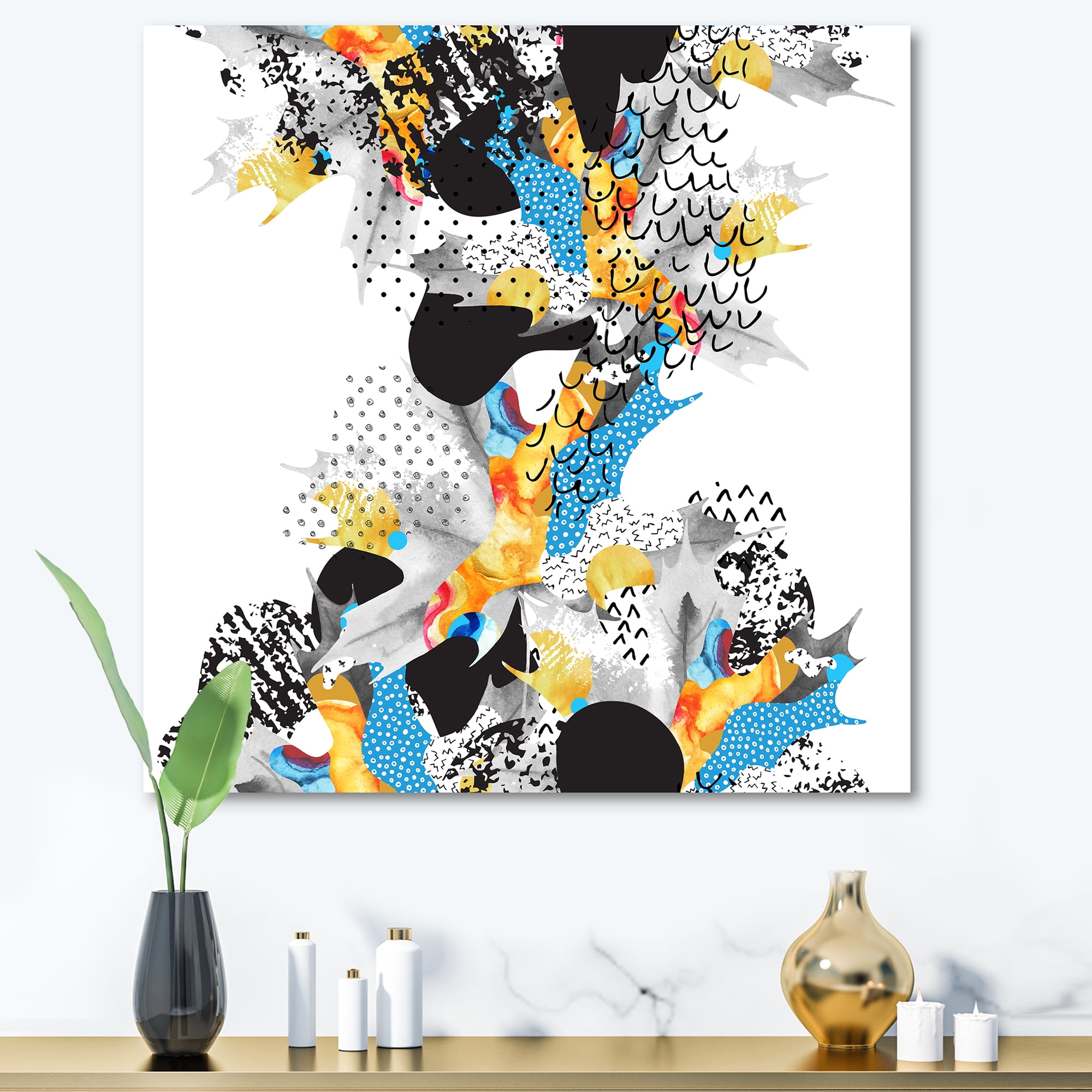 Designart ' Fluid Shapes In Bauhaus Memphis Style Minimal ' Modern Canvas Wall Art Print