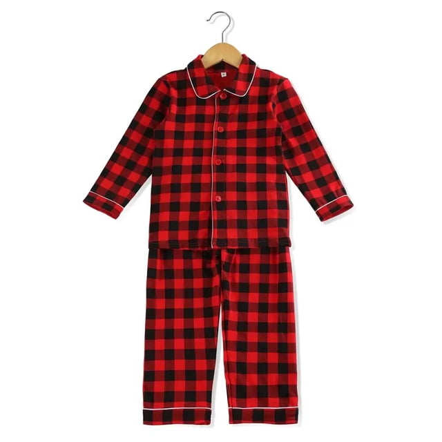Pijamas navideños a juego con botones para niños y niñas, ropa de dormir 95% algodón a cuadros de Búfalo, PJS de Navidad