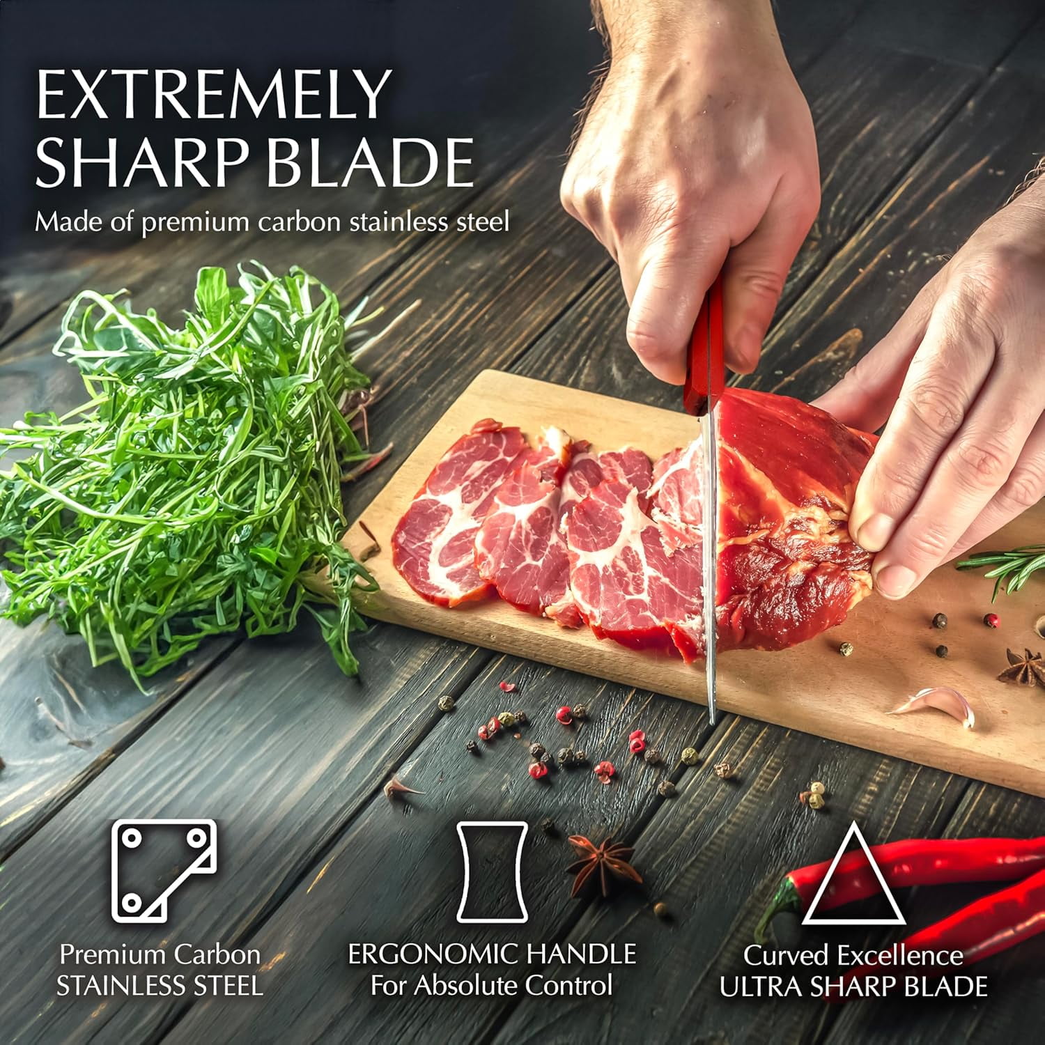 Moss & Stone 14-piece Red Knife Block Set, Stainless Steel Knife Set Premium Kitchen knives Set With High-Carbon Stainless Steel Blades, And Wooden Block Set Cutlery Knife Set, Kitchen Knife Set