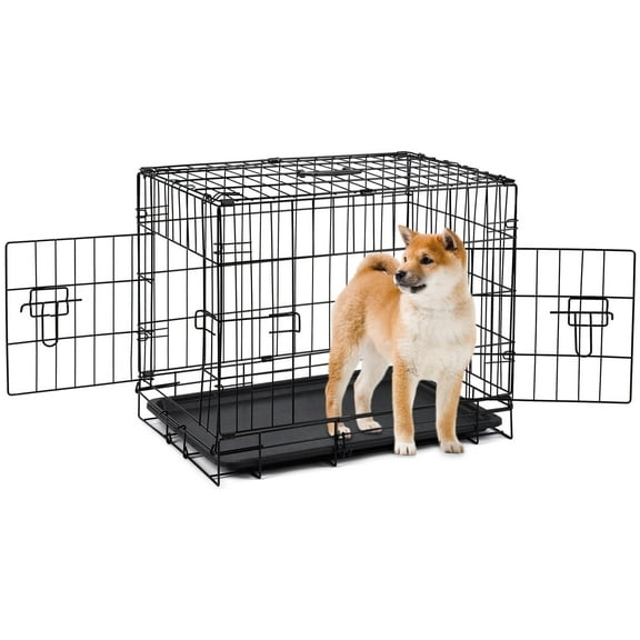 ZephyPaws Small Dog Crate for Indoor,24in 2-Door Folding Metal Wire Cat & Dog Kennel Cage with Tray