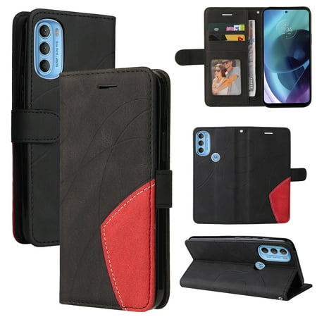 Compatible Motorola Moto G71 5G Case, Leather Wallet Case Stand View Magnetic Clasp Book Flip Folio Phone Cover - Black