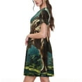thumbnail image 2 of Daiia Green Forest Dinosaur Print Women's Dresses 2025 Trendy Short sleeve Dresses Casual Baggy Flowy Maxi Sun Dresses, 2 of 6