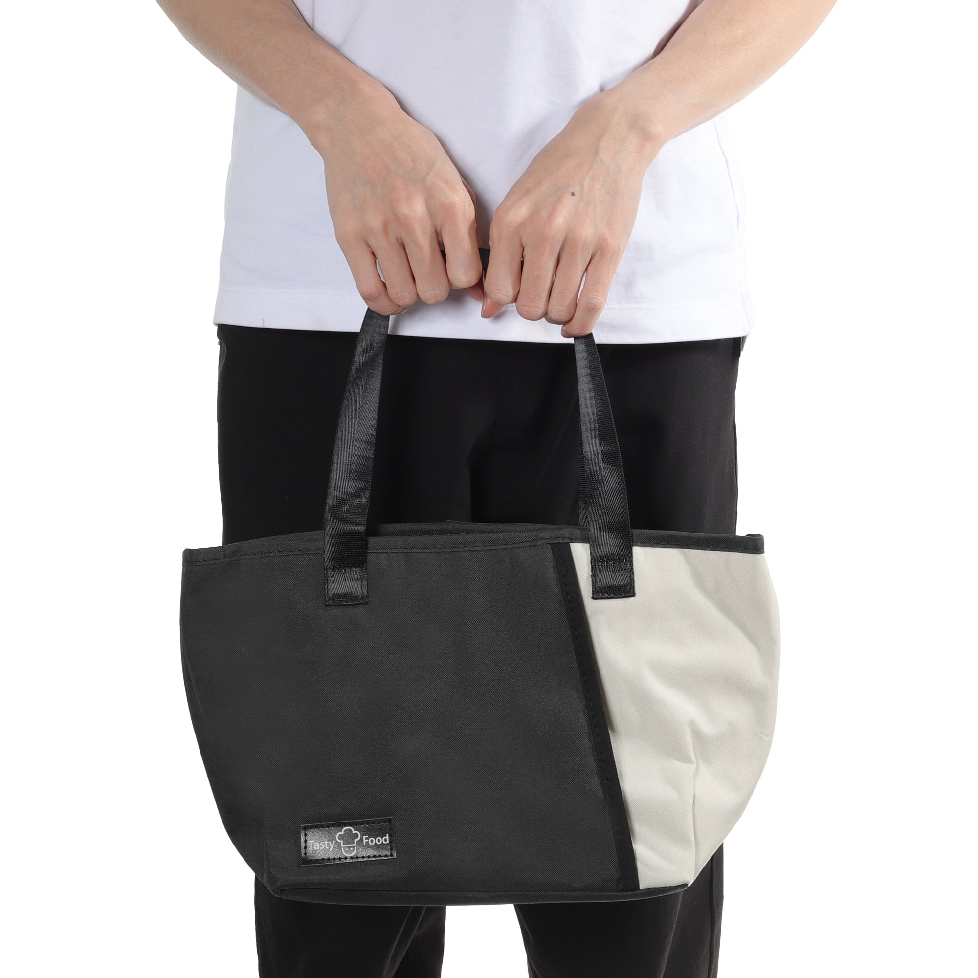 Unique Bargains Reusable Insulated Lunch Box Tote for Office Work Black Beige 224 oz