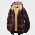 thumbnail image 2 of Afuyipoi Mens Hooded Coat Zip Front Plaid Lamb Fleece Warm Knit Jacket Red M, 2 of 9