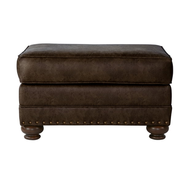 Roundhill Leinster Faux Leather Upholstered Nailhead Ottoman in