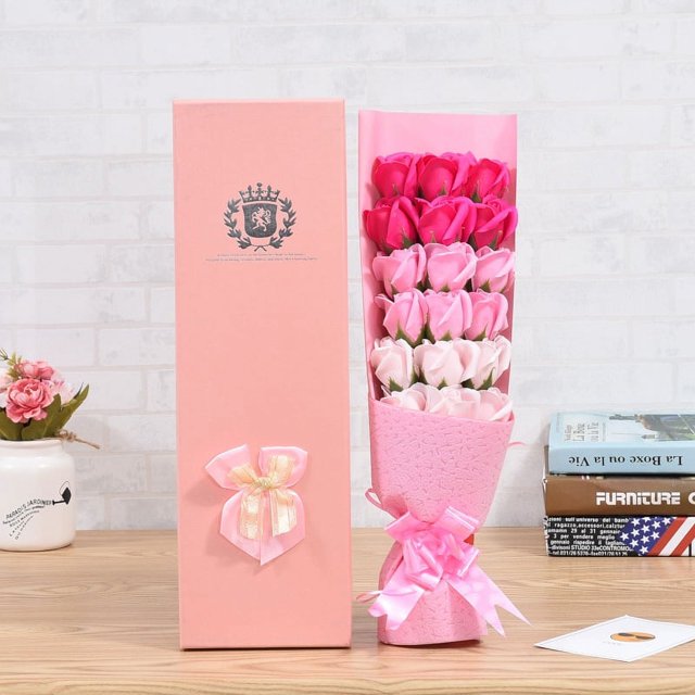 18 Jabón Flor de jabón Caja de regalo rosa Actividad creativa de la empresa Regalo de cumpleaños Regalo del Día de la Madre