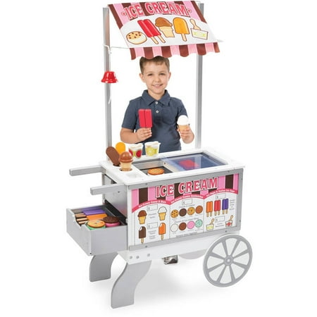 Melissa &amp;#38; Doug Wooden Snacks and Sweets Food Cart - 40+ Play Food pc, Reversible Awning