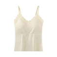 thumbnail image 3 of Women's Lace Trim Spaghetti Strap Camisole with Built-in Bra, Lightly Padded Ribbed Crop Top for Layering Under Blouses and Casual Summer Outfits-Beige, 3 of 7