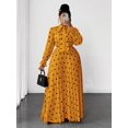 thumbnail image 3 of Yellow Heart Print Plus Size Ruffle Collar Pleated Maxi Dress For Valentines Day, 3 of 7