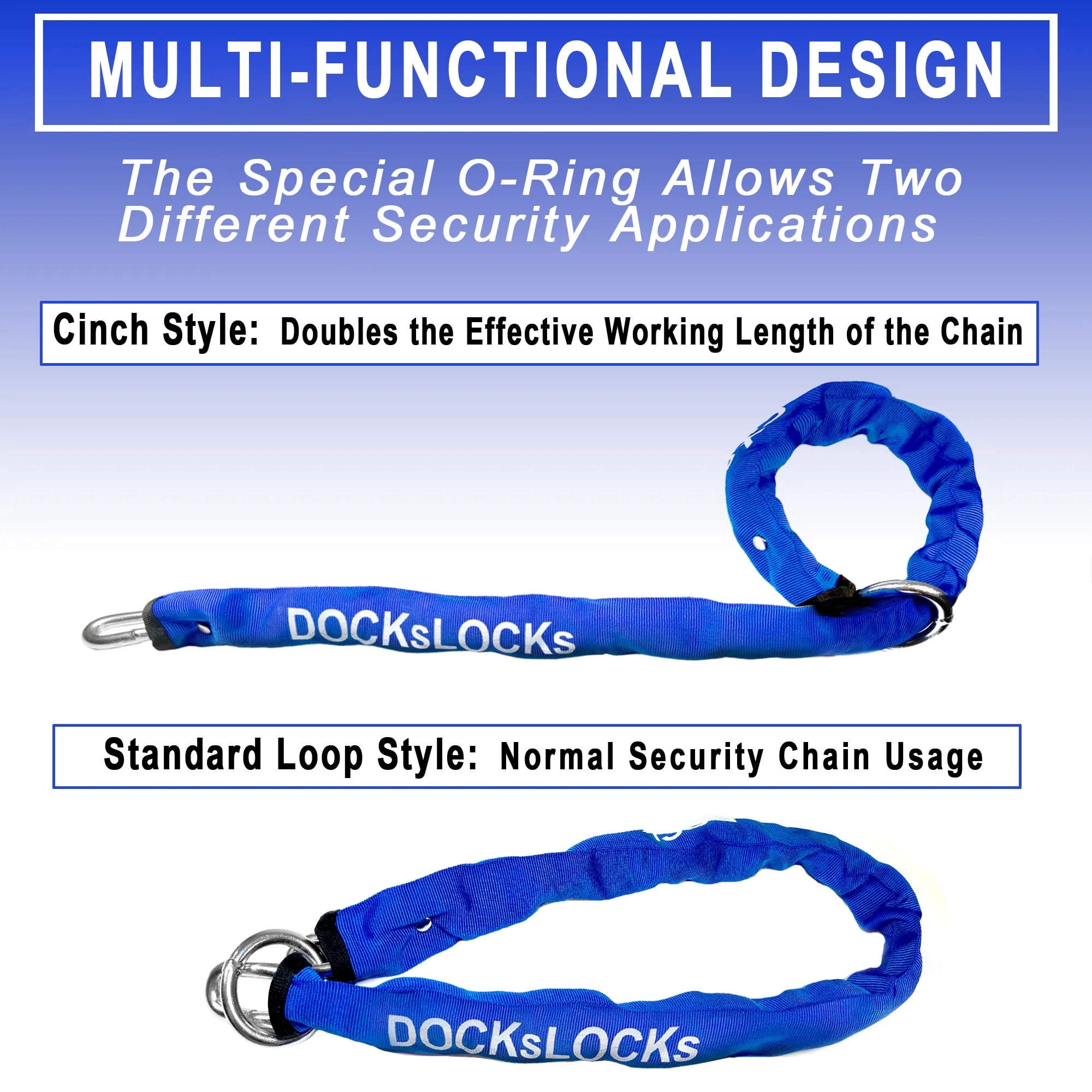DocksLocks 3ft Heavy Duty Cinch Style Weatherproof Security Chain with Compact U-Lock - Anti-Theft, Cut Resistant, Durable Chain for Bicycles and more - 3.3 lbs